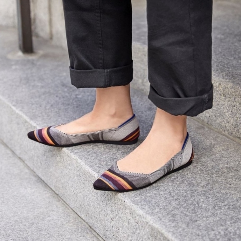 NEW Rothy's The Point Inverse Stripe Gray & Multicolor Flats Women's Size 10.5 - Picture 2 of 11